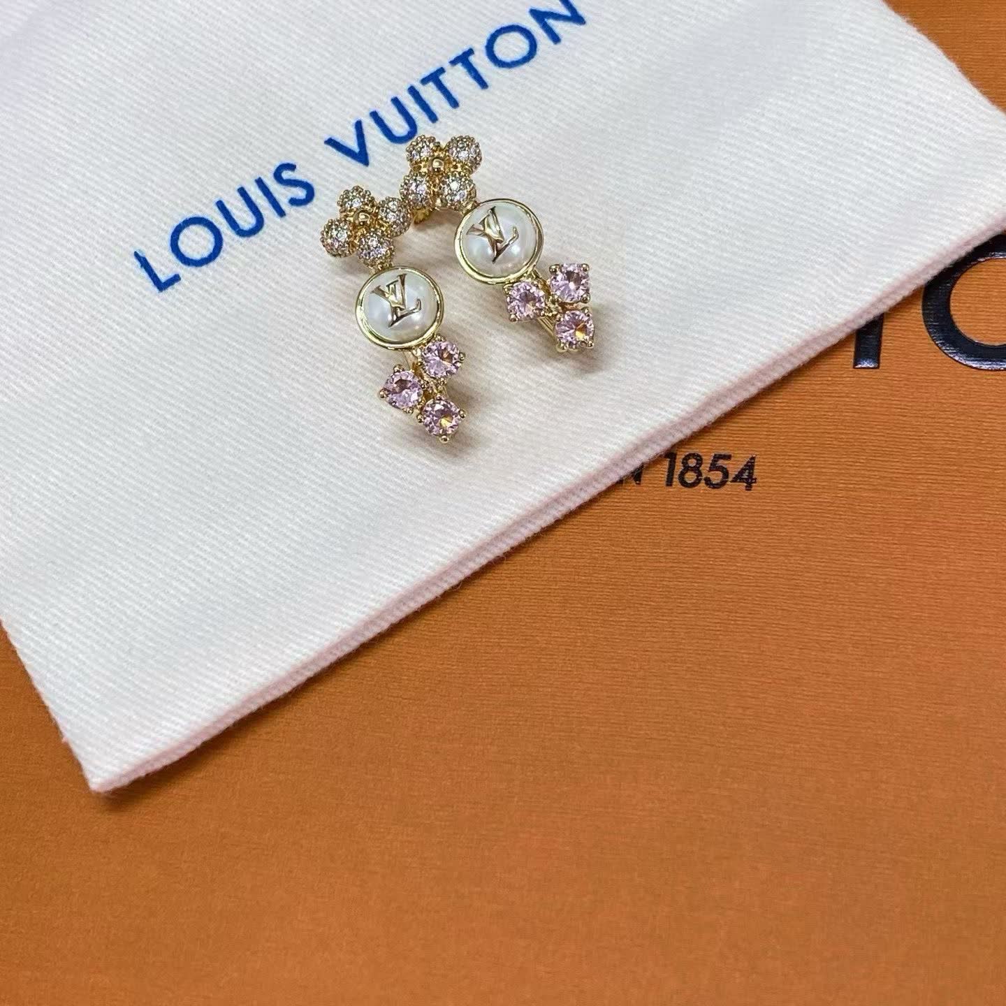 Louis Vuitton Gold Tone Earrings with Crystal Accents